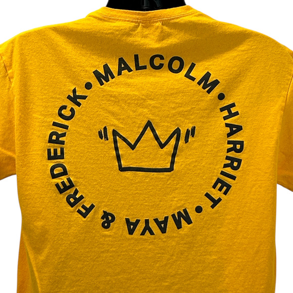 Black History T Shirt Mens L Large Yellow Malcolm X Tubman Angelou Douglass - Picture 1 of 5